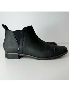 Toms Reese Smooth Black Leather Ankle Boot Bootie Women's Size 8 Versatile